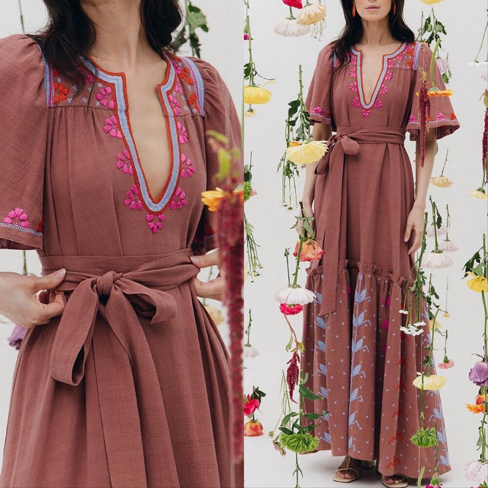 New Mi Golondrina Chela Embroidered Maxi Dress